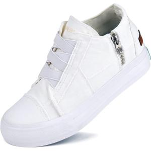 JENN ARDOR Wedge Sneakers for Women Fashion Canvas Shoes Casual Platform Hidden Heel Womens Slip On Sneaker Non Slip Side Zipper(White)