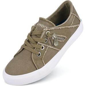 JENN ARDOR Women Sneakers Low Top Slip On Fashion Shoes Lace up Canvas Flats Walking Running Shoes(Coffee)