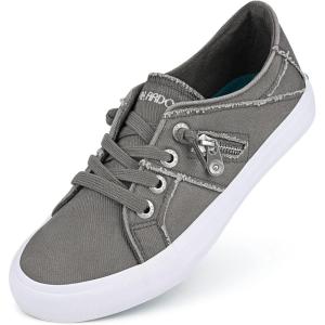 JENN ARDOR Women Sneakers Low Top Slip On Fashion Shoes Lace up Canvas Flats Walking Running Shoes(Grey)