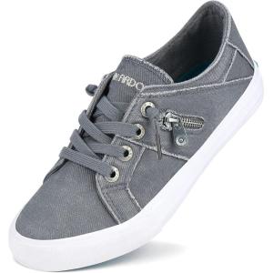 JENN ARDOR Women Sneakers Low Top Slip On Fashion Shoes Lace up Canvas Flats Walking Running Shoes(Light Grey)