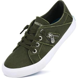 JENN ARDOR Women Sneakers Low Top Slip On Fashion Shoes Lace up Canvas Flats Walking Running Shoes(Olive)
