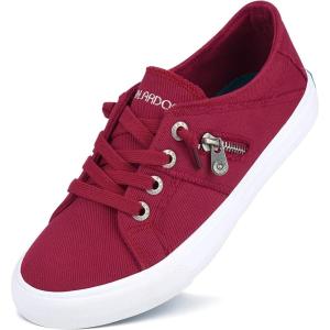 JENN ARDOR Women Sneakers Low Top Slip On Fashion Shoes Lace up Canvas Flats Walking Running Shoes(Red)