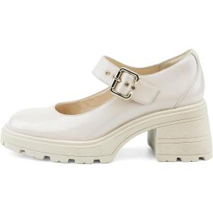 JENN ARDOR Women’s Pumps Low Platform Heel Dress Shoes for Women Chunky Mary Jane Pumps Gothic Work Shoes Oxfords(Off-white)