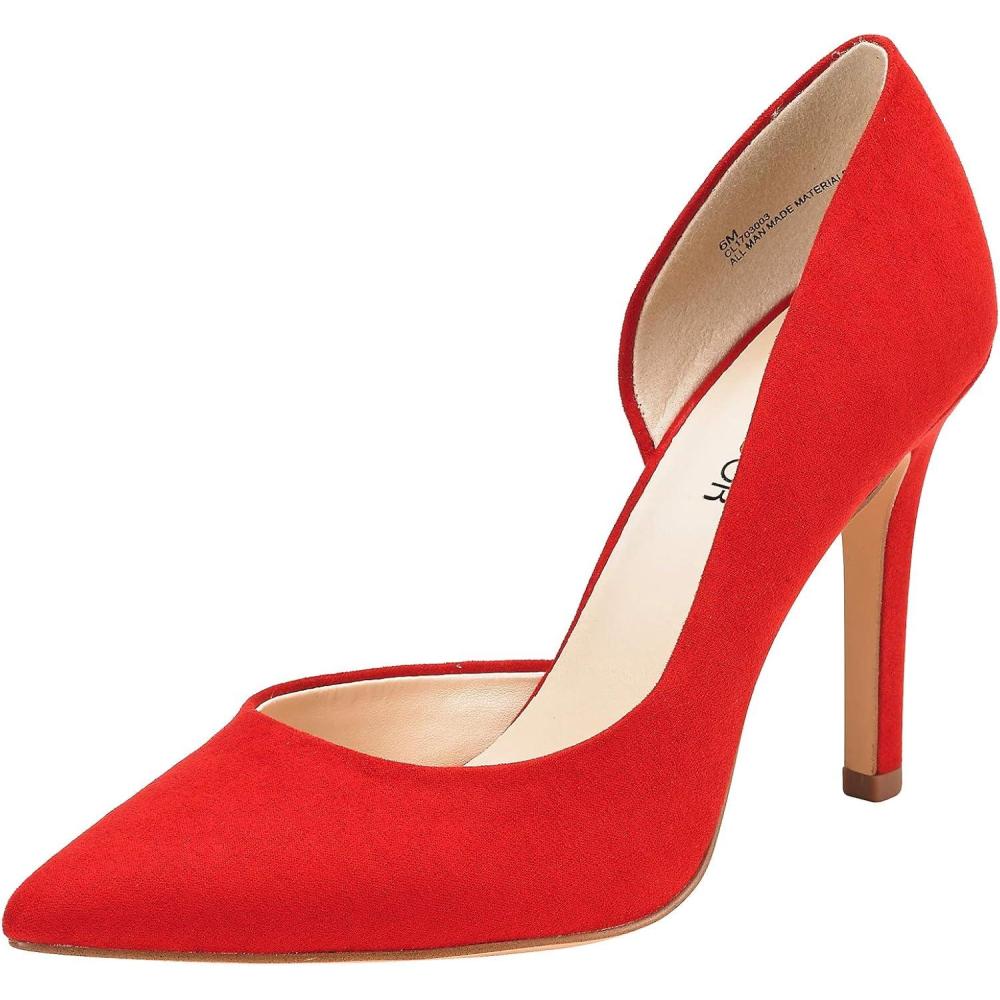 imageJENN ARDOR Stiletto High Heel Shoes for Women Pointed Closed Toe Classic Slip On Dress PumpsRed