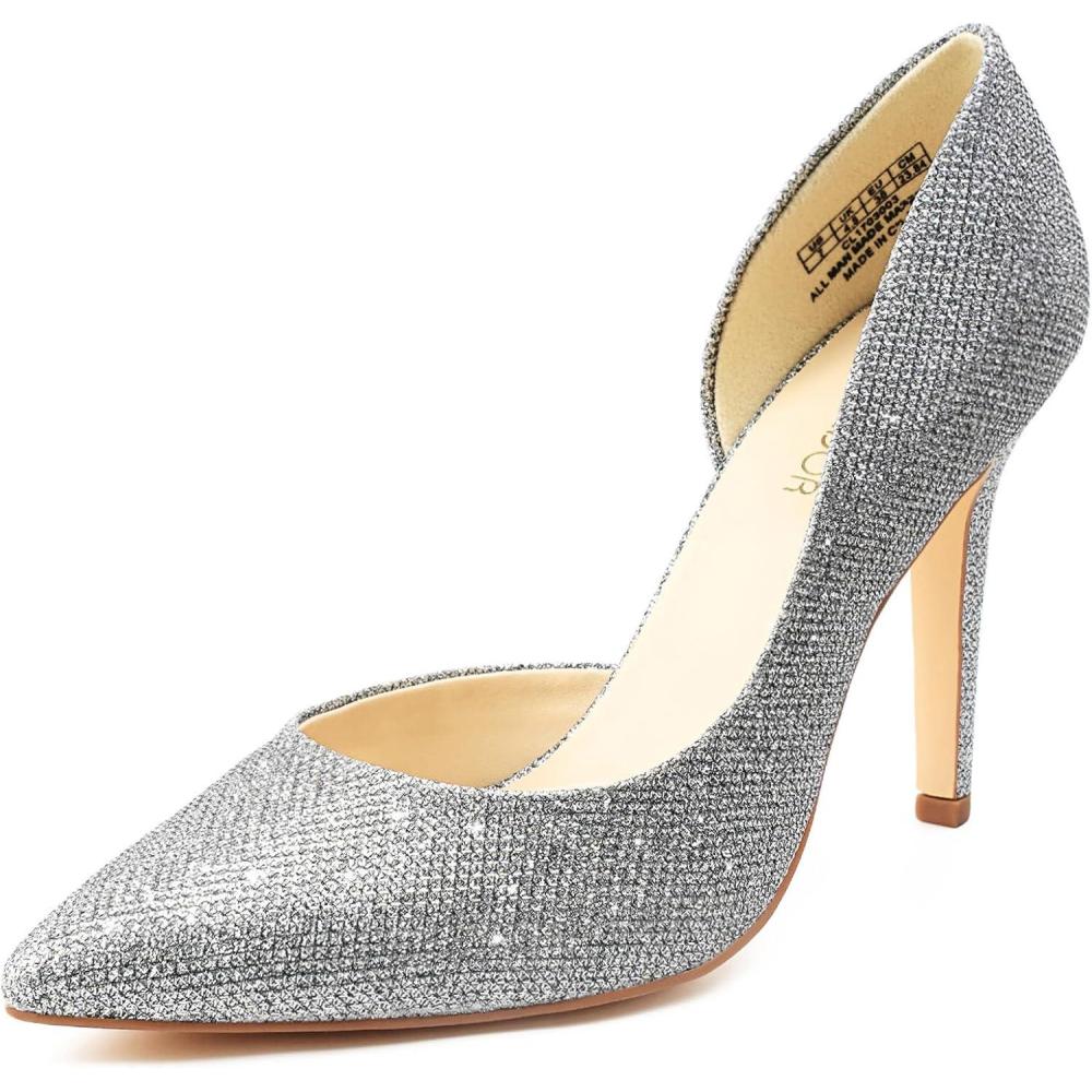 imageJENN ARDOR Stiletto High Heel Shoes for Women Pointed Closed Toe Classic Slip On Dress PumpsSilver