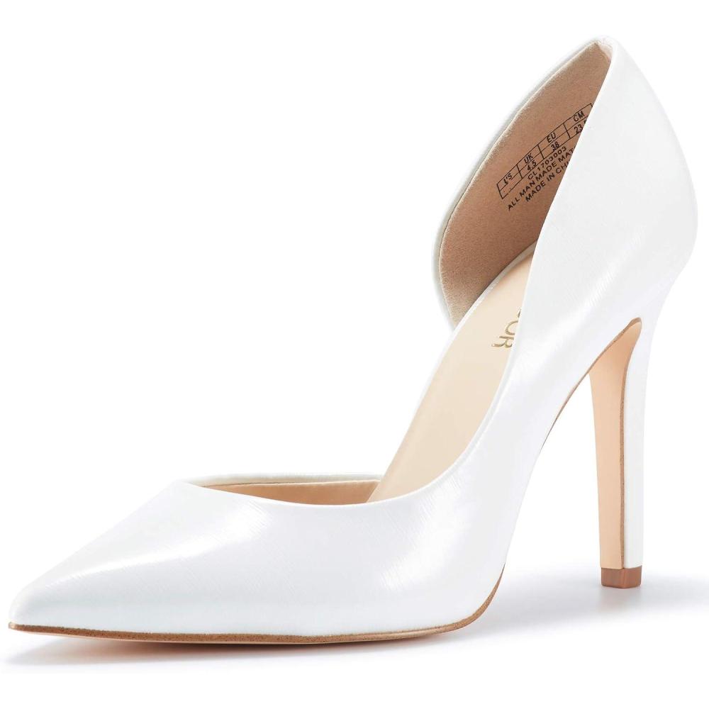 imageJENN ARDOR Stiletto High Heel Shoes for Women Pointed Closed Toe Classic Slip On Dress PumpsWhite