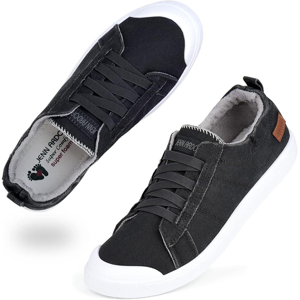 imageJENN ARDOR Womens Canvas Sneaker Slipons Loafers Shoes for Womens Fashion Casual Canvas Round Toe Soft Comfortable Walking FlatsDark Grey