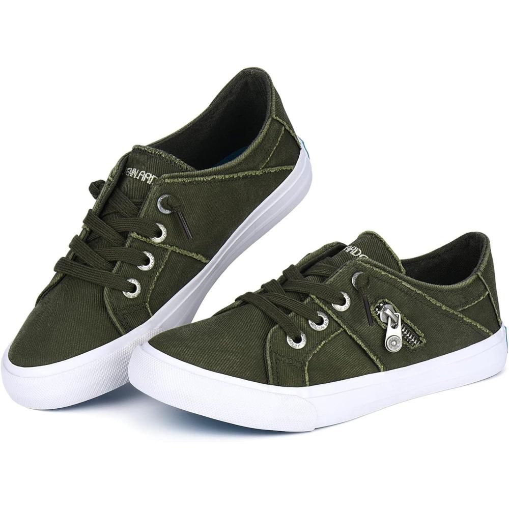 imageJENN ARDOR Womens Fashion Slip on Sneakers Tennis Shoes Non Slip Casual Canvas Shoes for Women Comfortable Walking Shoes Low Top Sneakers Flats with ZipperOlive Green23