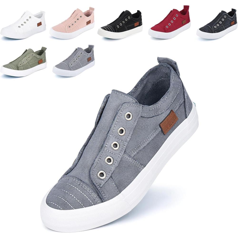 imageJENN ARDOR Womens Slip On Fashion Sneakers No Laces Comfortable Casual Low Canvas Sneakers Flats Walking ShoesGrey