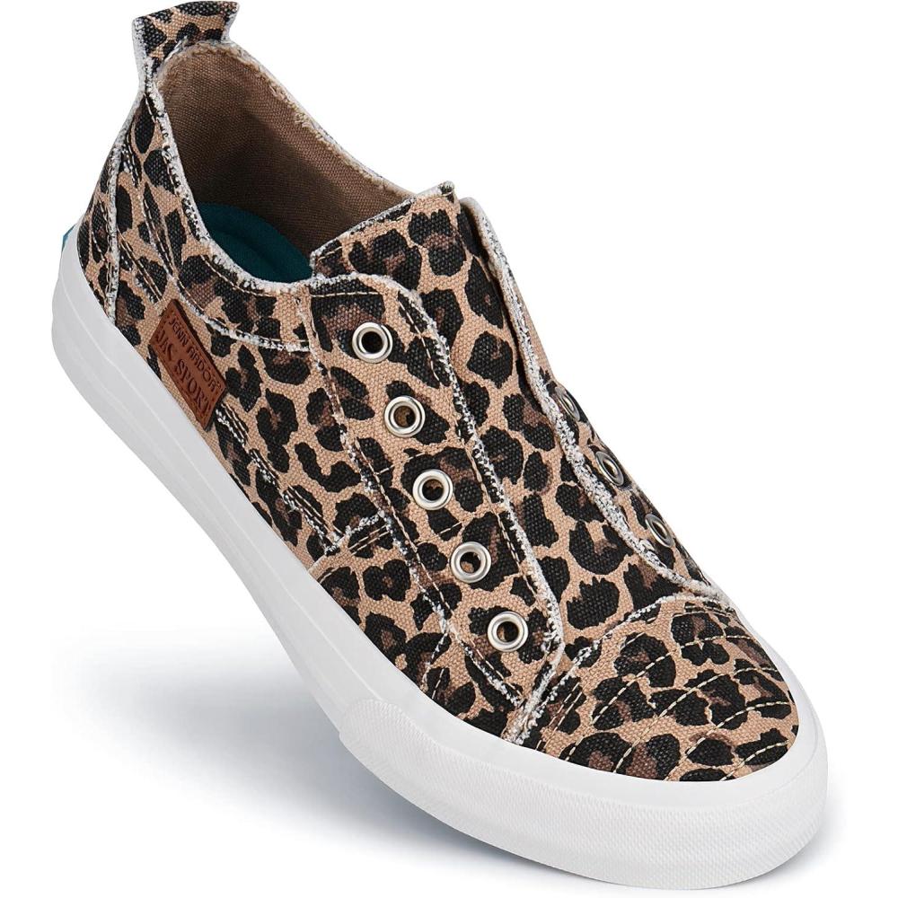 imageJENN ARDOR Womens Slip On Fashion Sneakers No Laces Comfortable Casual Low Canvas Sneakers Flats Walking ShoesLeopard Print