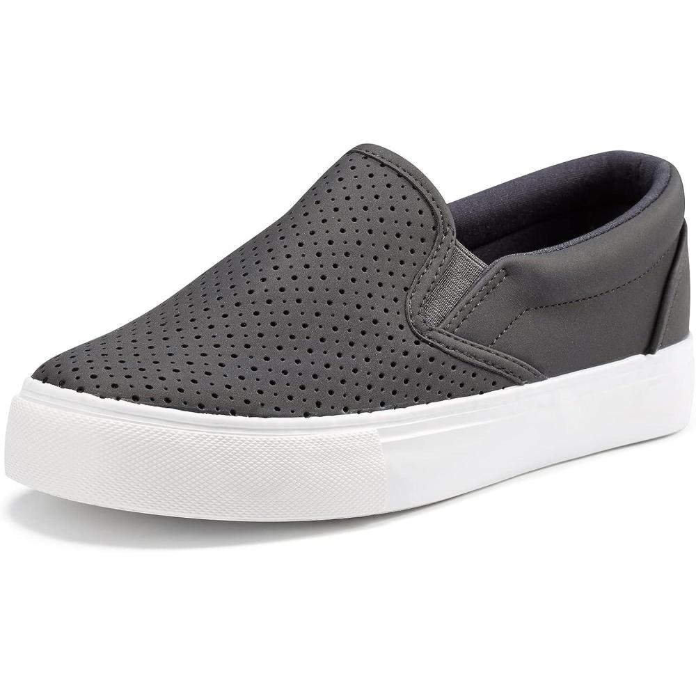 imageJENN ARDOR Womens Slip On Sneakers PerforatedQuilted Casual Shoes Fashion Walking FlatsBlack