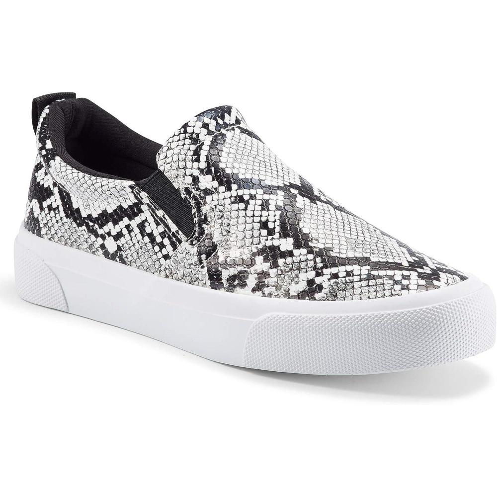 imageJENN ARDOR Womens Slip On Sneakers PerforatedQuilted Casual Shoes Fashion Walking FlatsBlack Python