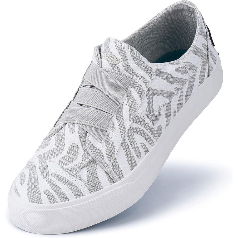 imageJENN ARDOR Womens Stylish Slip On Sneakers No Laces Elastic Low Top Canvas Sneakers Trendy Flats Comfortable Casual Walking ShoesGreyWhite Zebra Canvas