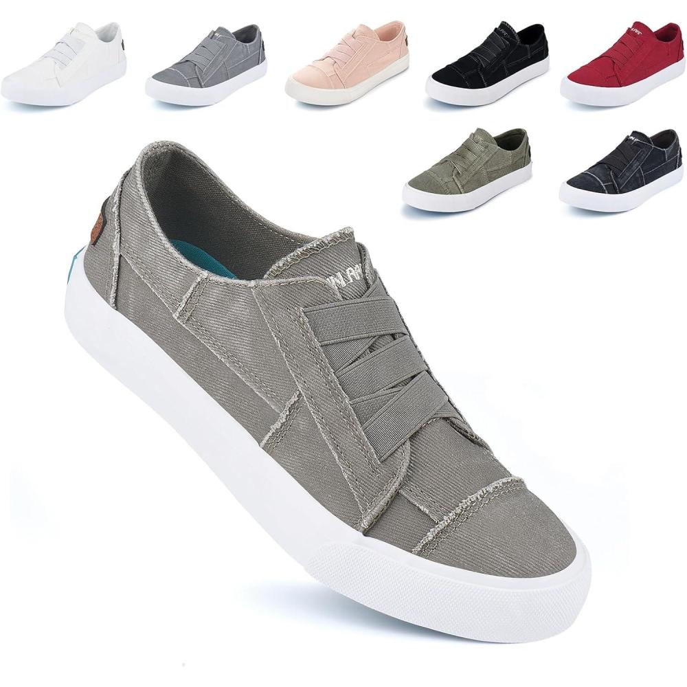 imageJENN ARDOR Womens Stylish Slip On Sneakers No Laces Elastic Low Top Canvas Sneakers Trendy Flats Comfortable Casual Walking ShoesGreysmoked Twill