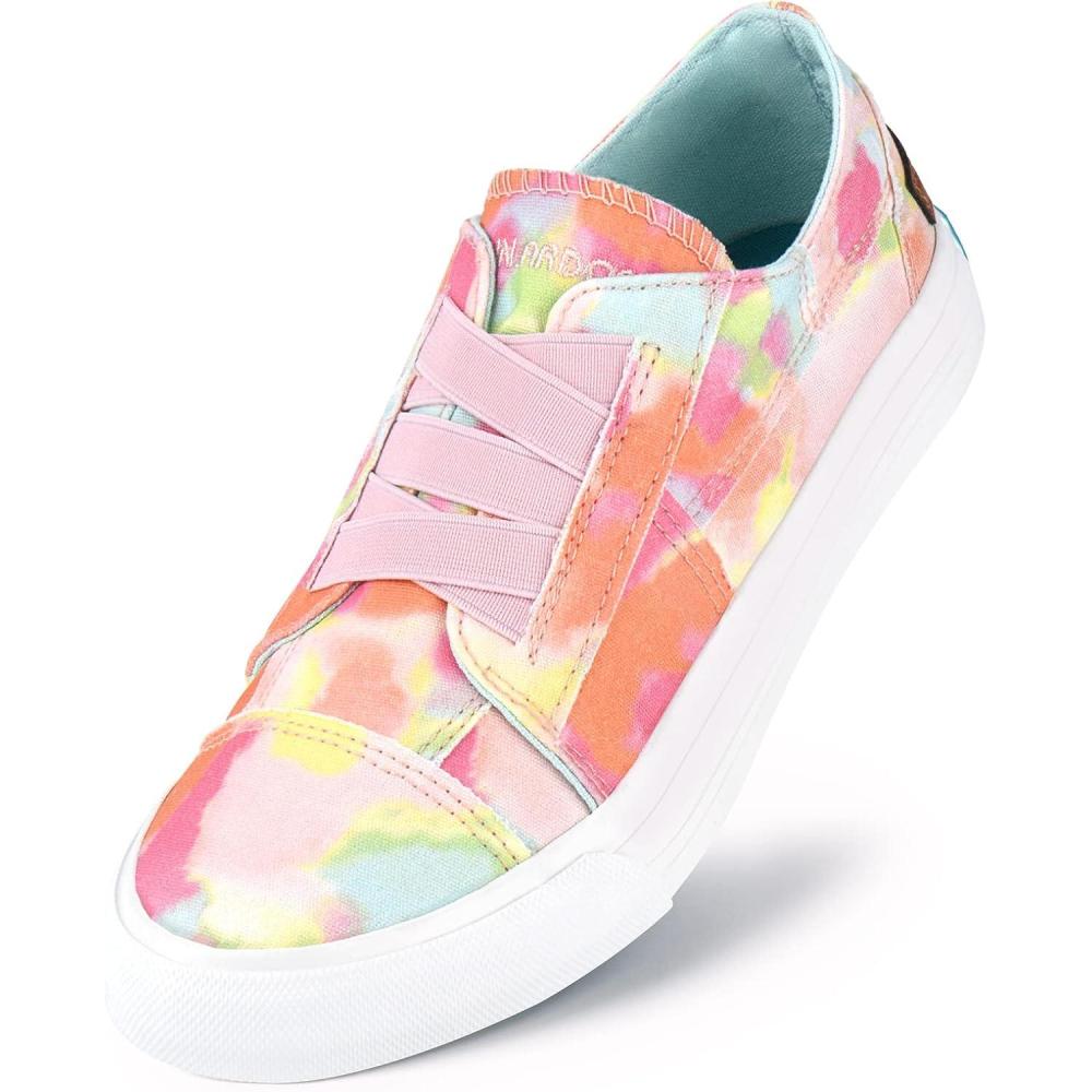 imageJENN ARDOR Womens Stylish Slip On Sneakers No Laces Elastic Low Top Canvas Sneakers Trendy Flats Comfortable Casual Walking ShoesHot Pink Floral