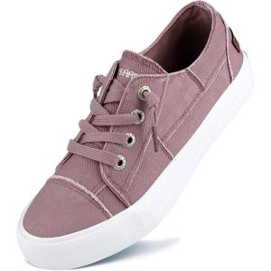 JENN ARDOR Fashion Slip On Sneakers for Women Classic Low Top Canvas Shoes No-tie Adjustable Lace Up Flats Women Summer Shoes Breathable Comfortable Casual Sneakers for Women Walking A-Pink