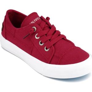 JENN ARDOR Slip On Canvas Shoes for Women Low Top Fashion Sneakers Comfortable Walking Flats(Red)