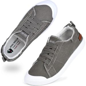 JENN ARDOR Women’s Canvas Sneaker Slip-ons Loafers Shoes for Womens Fashion Casual Canvas Round Toe Soft Comfortable Walking Flats(Grey)