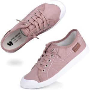 JENN ARDOR Women’s Canvas Sneaker Slip-ons Loafers Shoes for Womens Fashion Casual Canvas Round Toe Soft Comfortable Walking Flats(Pink – Shoelace)