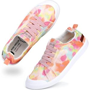 JENN ARDOR Women’s Canvas Sneaker Slip-ons Loafers Shoes for Womens Fashion Casual Canvas Round Toe Soft Comfortable Walking Flats(Tie-dye Orange)