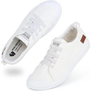 JENN ARDOR Women’s Canvas Sneaker Slip-ons Loafers Shoes for Womens Fashion Casual Canvas Round Toe Soft Comfortable Walking Flats(White)