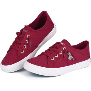 JENN ARDOR Women’s Fashion Slip on Sneakers Tennis Shoes Non Slip Casual Canvas Shoes for Women Comfortable Walking Shoes Low Top Sneakers Flats with Zipper(Red-23)