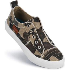 JENN ARDOR Womens Slip On Fashion Sneakers No Laces Comfortable Casual Low Canvas Sneakers Flats Walking Shoes(Camouflage Print)