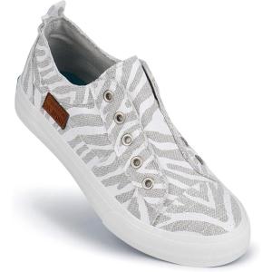 JENN ARDOR Womens Slip On Fashion Sneakers No Laces Comfortable Casual Low Canvas Sneakers Flats Walking Shoes(Grey/White Zebra)