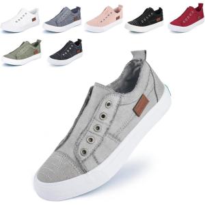 JENN ARDOR Womens Slip On Fashion Sneakers No Laces Comfortable Casual Low Canvas Sneakers Flats Walking Shoes(Light Gray)