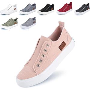 JENN ARDOR Womens Slip On Fashion Sneakers No Laces Comfortable Casual Low Canvas Sneakers Flats Walking Shoes(Pink)