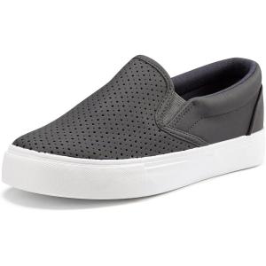 JENN ARDOR Womens Slip On Sneakers Perforated/Quilted Casual Shoes Fashion Walking Flats(Black)