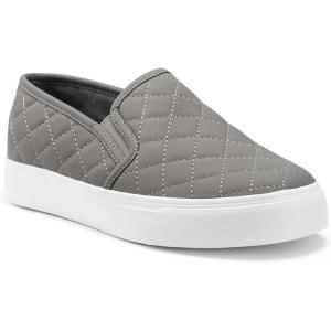 JENN ARDOR Womens Slip On Sneakers Perforated/Quilted Casual Shoes Fashion Walking Flats(Grey)