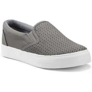 JENN ARDOR Womens Slip On Sneakers Perforated/Quilted Casual Shoes Fashion Walking Flats(Grey06)