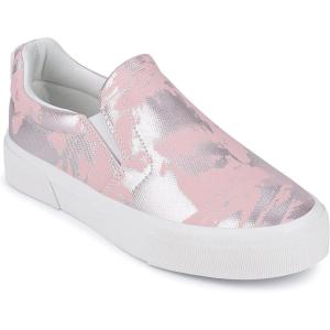 JENN ARDOR Womens Slip On Sneakers Perforated/Quilted Casual Shoes Fashion Walking Flats(Pink+silver)