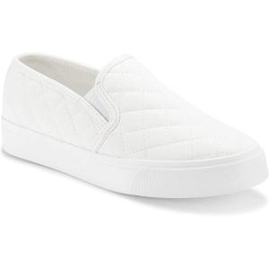 JENN ARDOR Womens Slip On Sneakers Perforated/Quilted Casual Shoes Fashion Walking Flats(White)