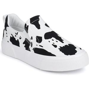 JENN ARDOR Womens Slip On Sneakers Perforated/Quilted Casual Shoes Fashion Walking Flats(White Spot)