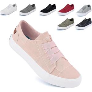 JENN ARDOR Women’s Stylish Slip On Sneakers No Laces Elastic Low Top Canvas Sneakers Trendy Flats Comfortable Casual Walking Shoes(Pink Canvas)