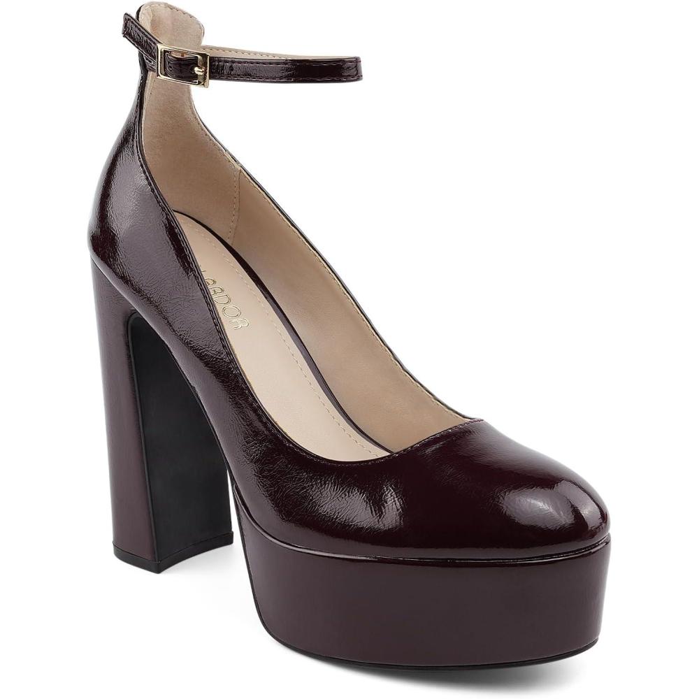 imageJENN ARDOR Womens Chunky Platform High Heels Closed Toe Block Pumps Ankle Strap Dress Wedding Party PumpsBordeaux RedPu