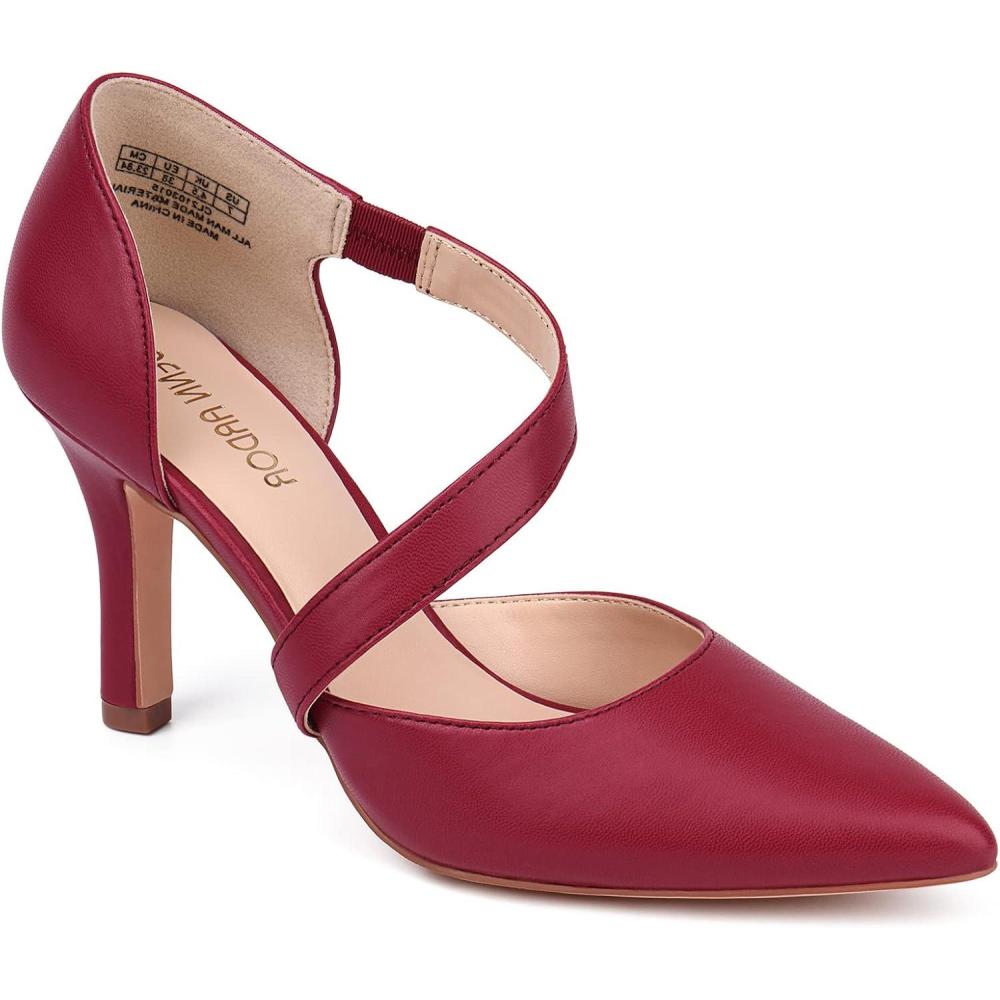 imageJENN ARDOR Womens Closed Toe Heels for Women 3 inch Stilettos Professional DOrsay Pumps Sexy Ankle Strap Pointed Wedding Bride Evening Party Office Ladies Dress Shoes High HeelsRed