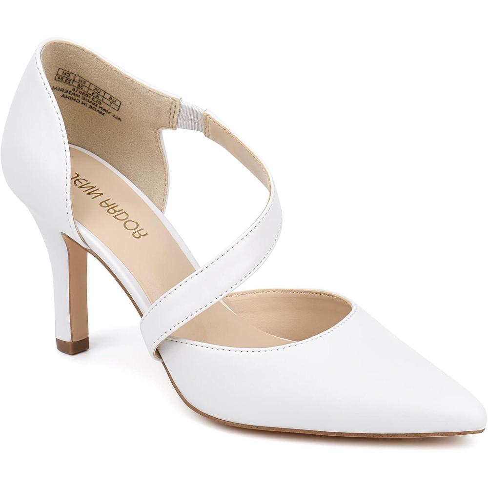 imageJENN ARDOR Womens Closed Toe Heels for Women 3 inch Stilettos Professional DOrsay Pumps Sexy Ankle Strap Pointed Wedding Bride Evening Party Office Ladies Dress Shoes High HeelsWhite