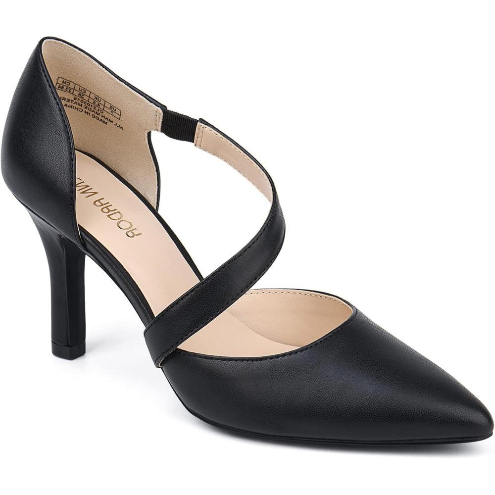 imageJENN ARDOR Womens Closed Toe Heels for Women 3 inch Stilettos Professional DOrsay Pumps Sexy Ankle Strap Pointed Wedding Bride Evening Party Office Ladies Dress Shoes High HeelsBlack