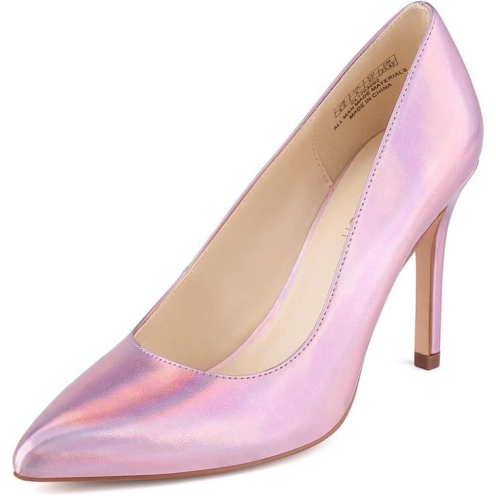 imageJENN ARDOR Womens High Heels Closed Pointed Toe Stiletto Classic Office Dress Bridal Wedding Pumps Sexy Prom ShoesLight Pink Illusionpu