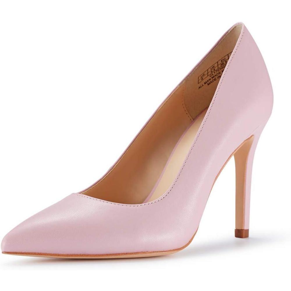 imageJENN ARDOR Womens High Heels Closed Pointed Toe Stiletto Classic Office Dress Bridal Wedding Pumps Sexy Prom ShoesPink