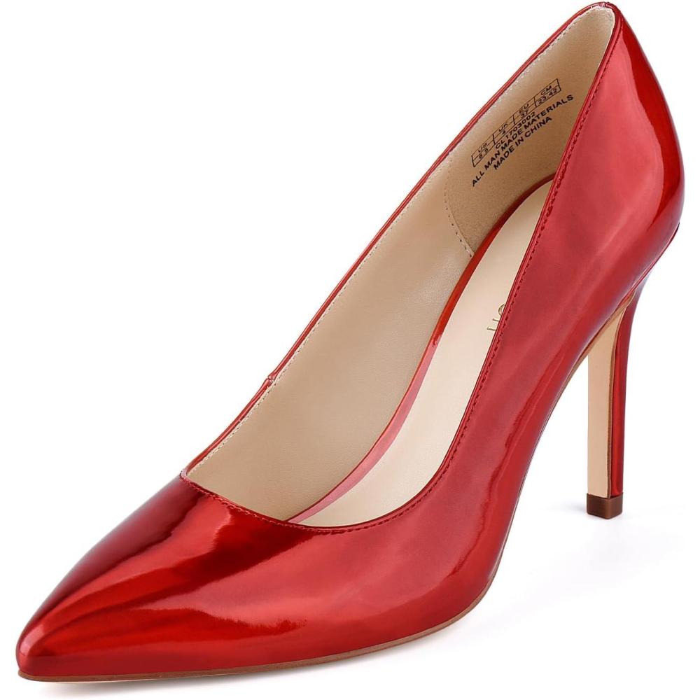 imageJENN ARDOR Womens High Heels Closed Pointed Toe Stiletto Classic Office Dress Bridal Wedding Pumps Sexy Prom ShoesRed Illusionpu