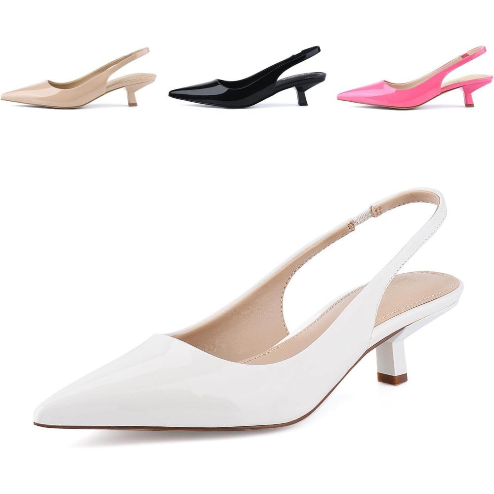 imageJENN ARDOR Womens Kitten Heels Closed Pointed Toe Elastic Slingback Sexy Low Heels Bridal Wedding Guest Dress Prom Pumps ShoesCream Whitepu