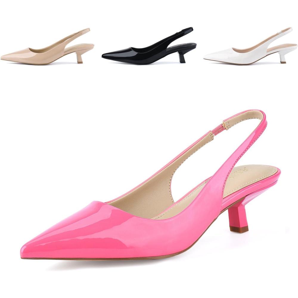 imageJENN ARDOR Womens Kitten Heels Closed Pointed Toe Elastic Slingback Sexy Low Heels Bridal Wedding Guest Dress Prom Pumps ShoesHot Pinkpu