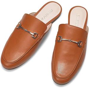 JENN ARDOR Mules for Women Flats Backless Loafers Shoes Slip On Slippers Pointed Toe Low Heel Work Slides Womens Mules Casual Shoes(Brown Mules)
