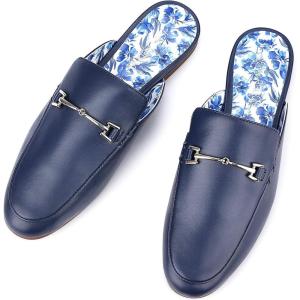 JENN ARDOR Mules for Women Flats Backless Loafers Shoes Slip On Slippers Pointed Toe Low Heel Work Slides Womens Mules Casual Shoes(Navy Mules)