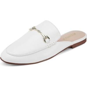 JENN ARDOR Mules for Women Flats Backless Loafers Shoes Slip On Slippers Pointed Toe Low Heel Work Slides Womens Mules Casual Shoes(White Flats)