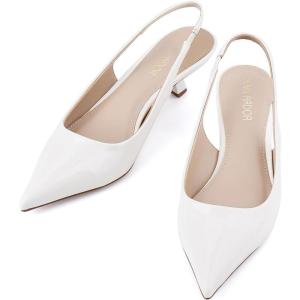 JENN ARDOR Slingback Heels for Women Low Heels Dress Shoes Kitten Pumps Dressy Heeled Sandals Wide Width Fashion Casual Shoes(Cream White/Pu)